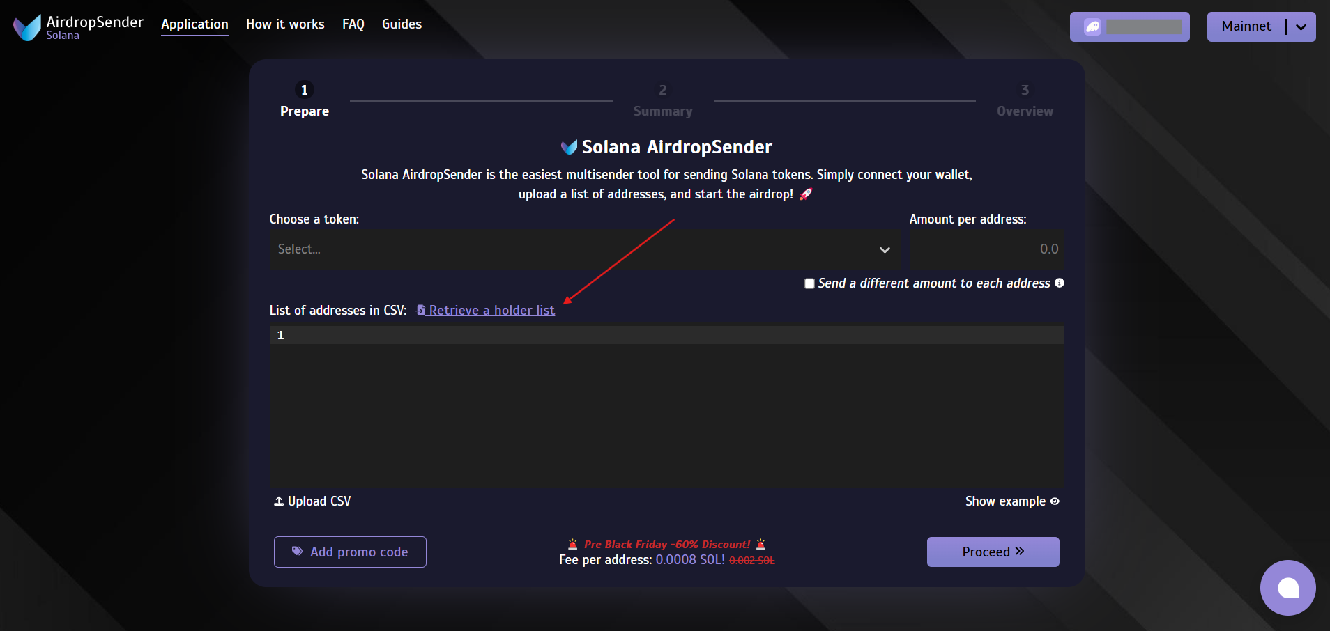 Retrieve a holder list, screenshot 1