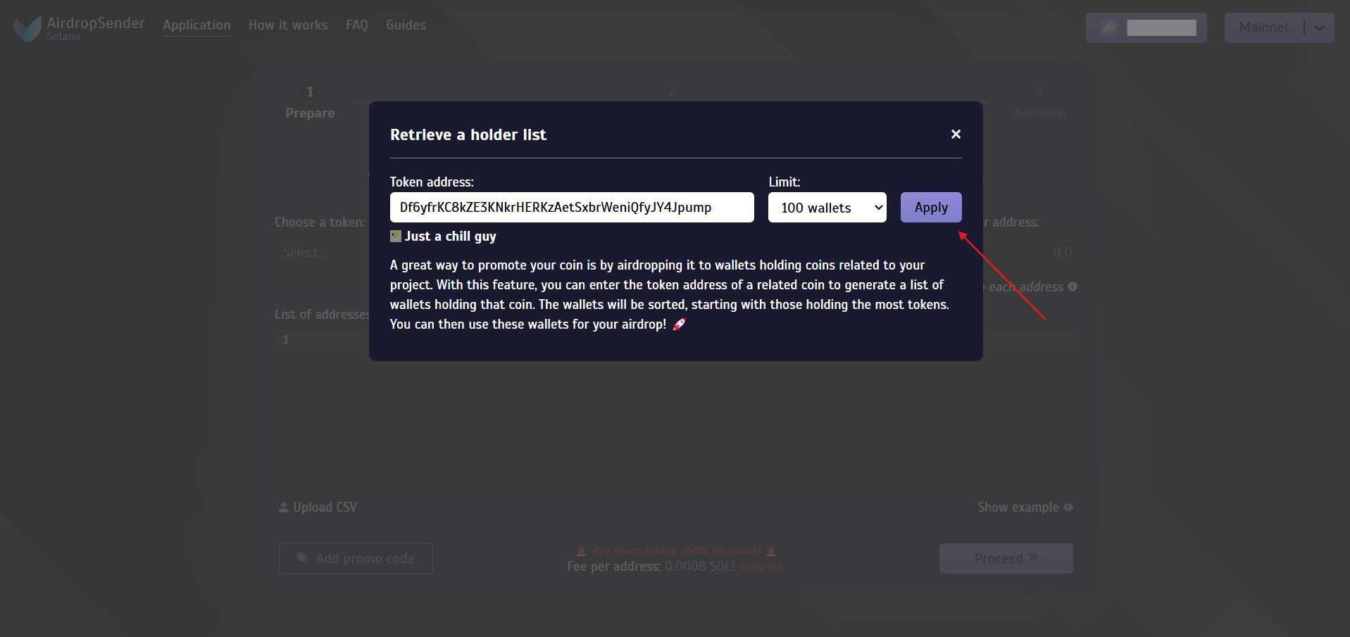 Retrieve a holder list, screenshot 2